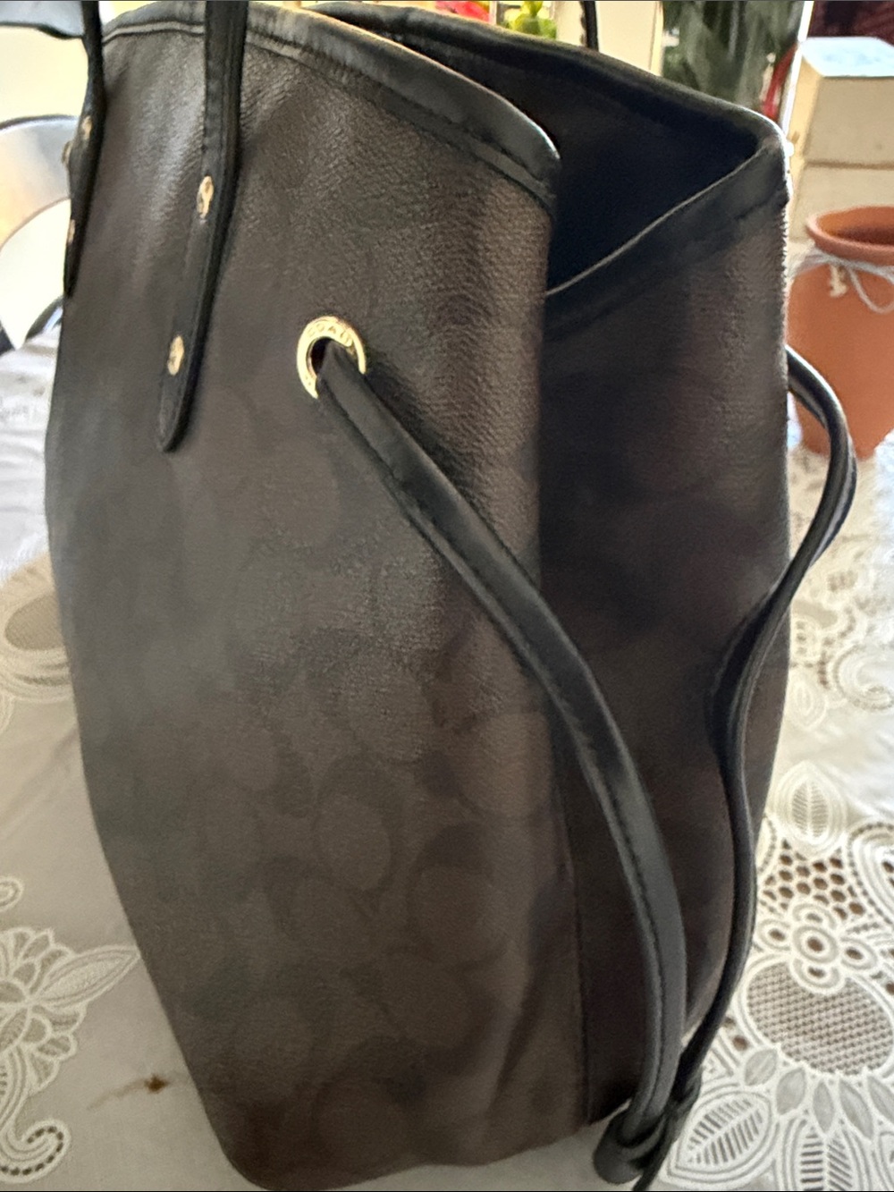 Coach Brown and Black Signature Canvas Tote Pristine Condition Like New - Picture 8 of 13